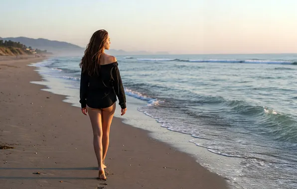 Sea, girl, shore