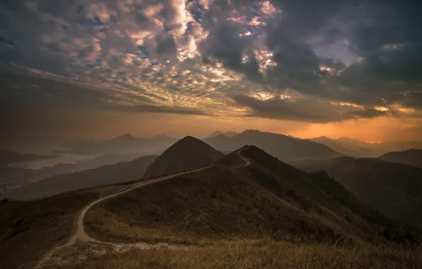 The sky, mountains, clouds, view, the evening, panorama