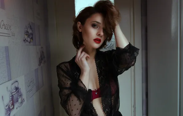 Picture hairstyle, gesture, beautiful woman, transparent clothing, Lilush Kir, Zine and Knife, maskiyazh
