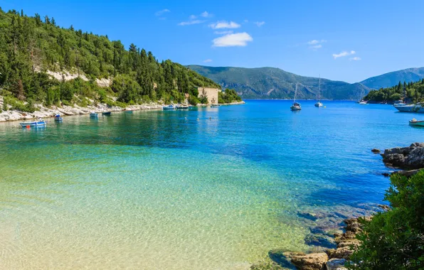 Sea, coast, Bay, yacht, Kefalonia