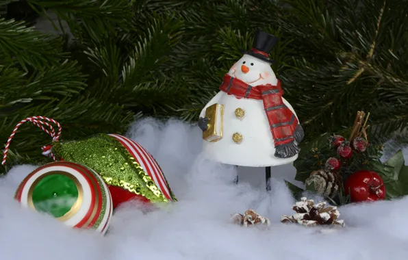 Branches, holiday, toy, toys, new year, Christmas, hat, snowman