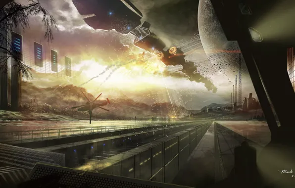 The sky, mountains, planet, helicopter, Take over
