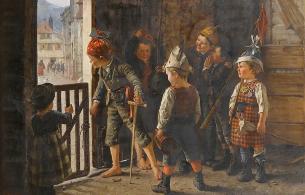 Picture Children, Picture, German artist, Theodore Kleehaas, Theodor Kleejas, Preparation of the attack