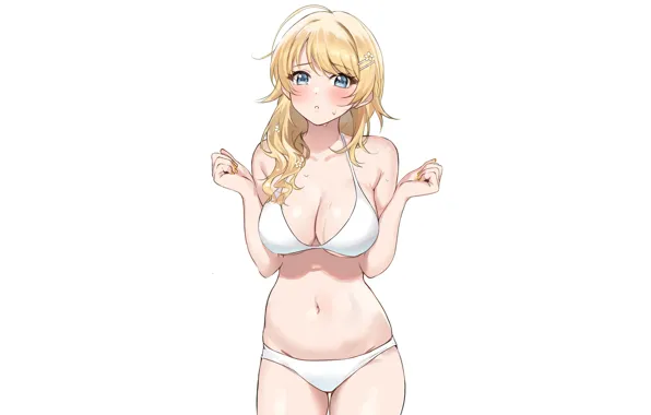 Girl, white, sexy, Anime, blonde, bikini, Pretty, shy