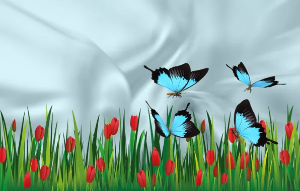 Butterfly, mood, beauty, tulips, the Wallpapers