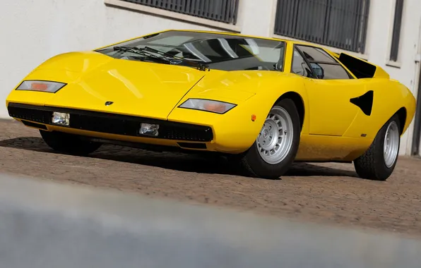 Lamborghini, front view, yellow, countach lp400, Countach пл400