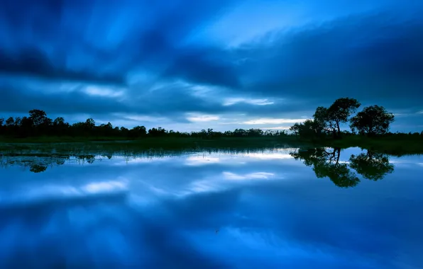 Landscape, night, lake