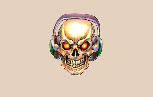 Skull, minimalism, head, headphones, skeleton, sake