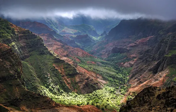 Clouds, mountains, Hawaii, the island of Kauai