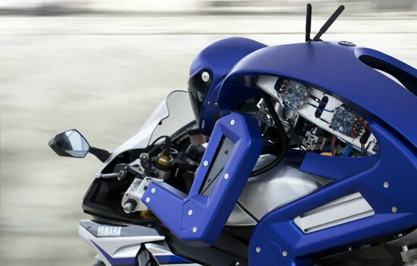 Picture wallpaper, robot, Yamaha, blue, motorcycle, race, speed, test