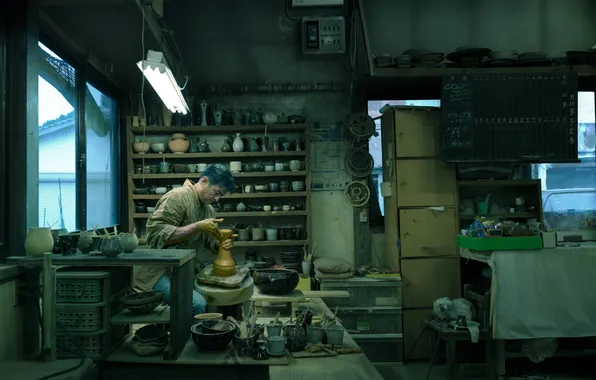 Work, Japan, Asia, male, the room, clay, racks, Gonchar