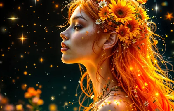 Girl, flowers, profile, beautiful, from tobikdo