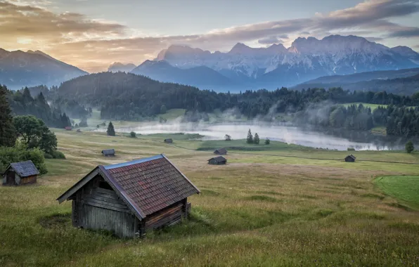 Field, autumn, forest, summer, the sky, grass, clouds, mountains