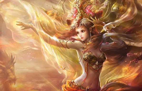 Girl, decoration, dragons, art, hairstyle, rong rong