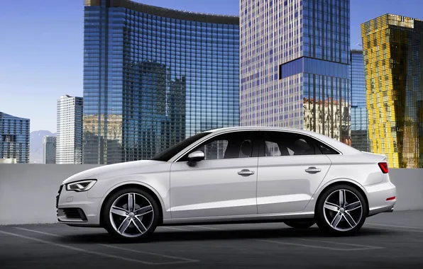 Audi, Audi, The city, White, Machine, sedan, Sedan, Side view