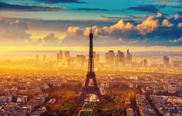 Picture autumn, the sky, clouds, the city, France, Paris, Eiffel tower