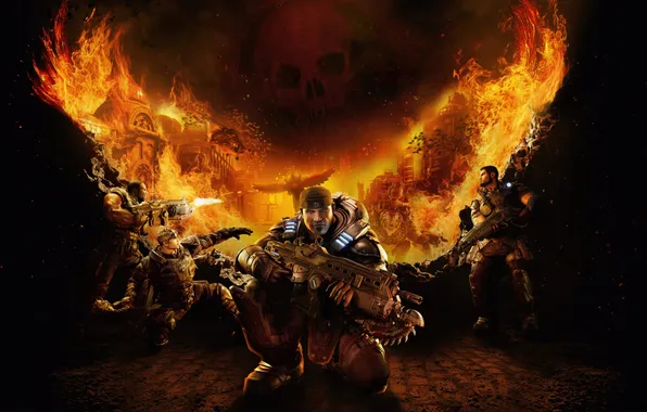 Fire, battlefield, flame, microsoft, xbox, gears of war, weapon, war
