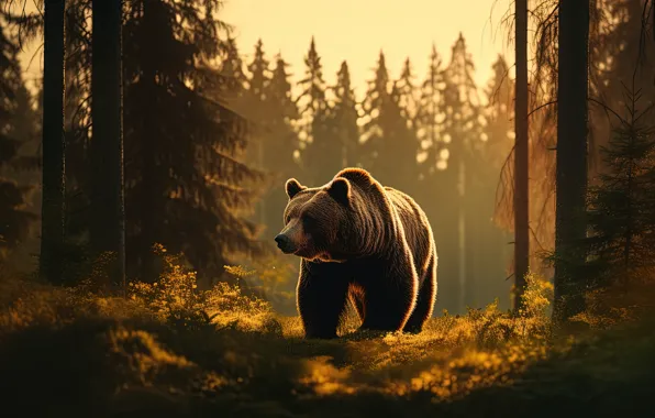 Picture forest, face, bear, AI art, neural network