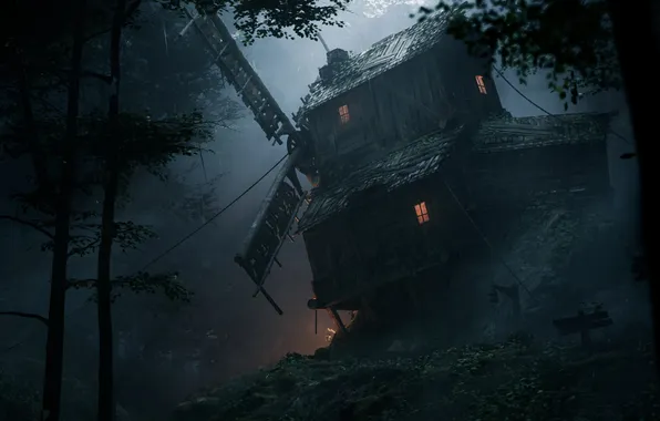 Forest, night, mill, darknes, Naomi Adriaens, The Hermit's Woods