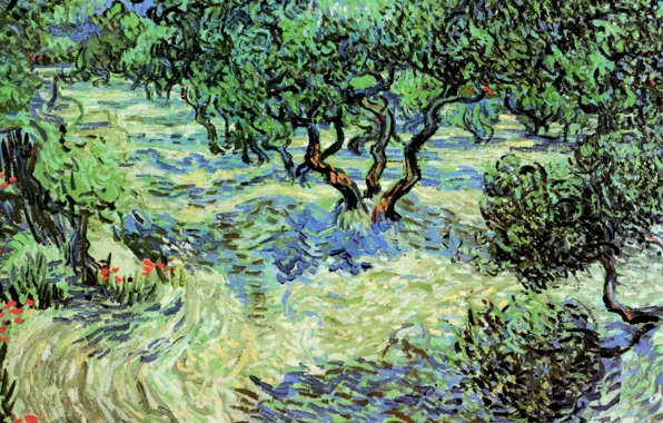 Flowers, Vincent van Gogh, Olive Grove, garden trees