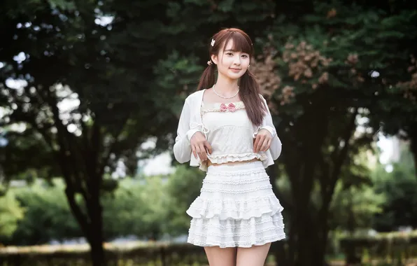 Smile, Asian, Pose, Skirt, Blouse