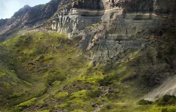 Greens, mountains, rocks, art, Alberto Vangelista