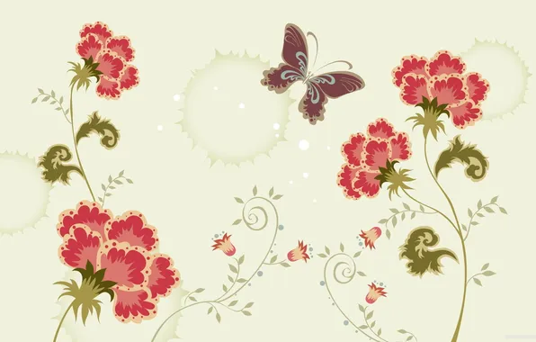 Background, butterfly, Flowers
