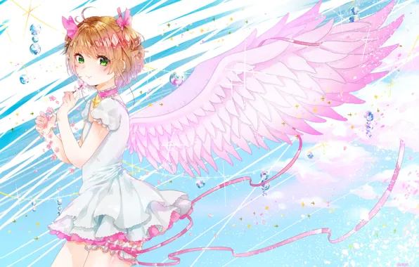 Wings, angel, girl, Card Captor Sakura, Sakura - collector cards