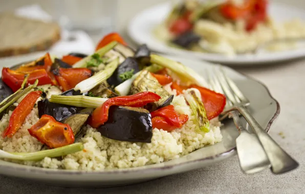 Background, food, plate, fork, porridge, garnish, the second dish