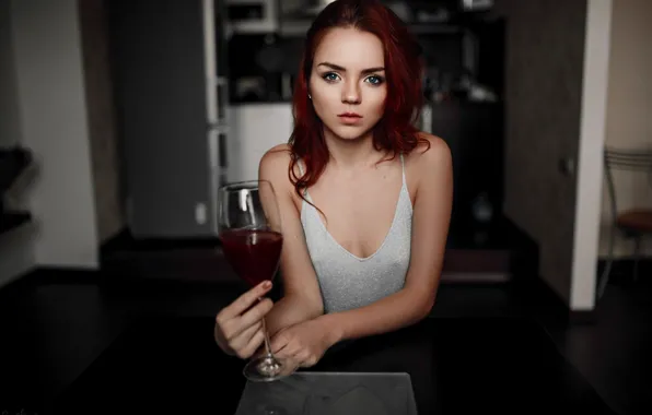 Picture girl, glass, long hair, dress, photo, photographer, wine, blue eyes