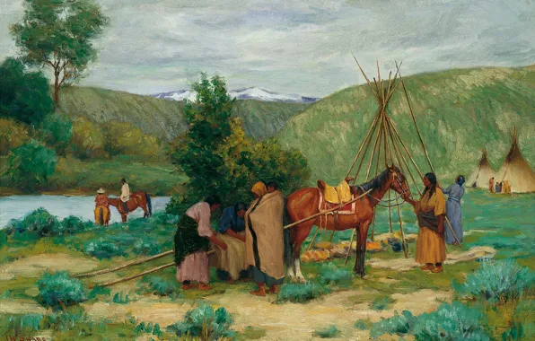 Picture Montana, Joseph Henry Sharp, Little Big Horn, Setting up Camp