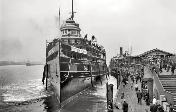 Retro, ship, pier, steamer, USA