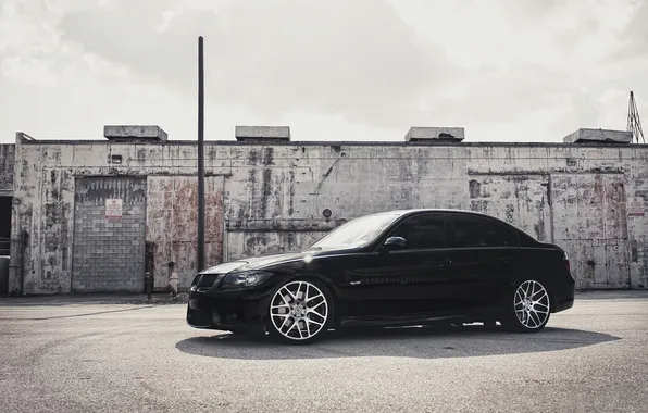 Picture the sky, the building, BMW, BMW, black, black, 335i, 3 Series