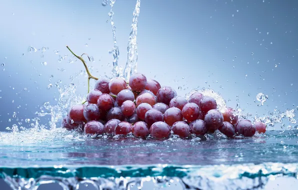 Glass, water, squirt, berries, grapes, bunch