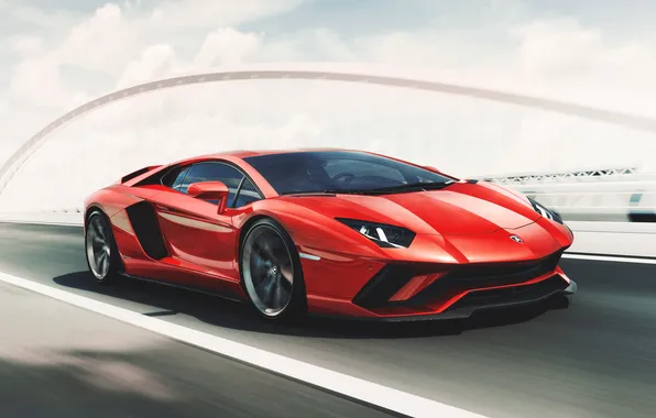 Picture street, red, clouds, motion blur, Lamborghini, vehicle, Lamborghini Avent, red cars