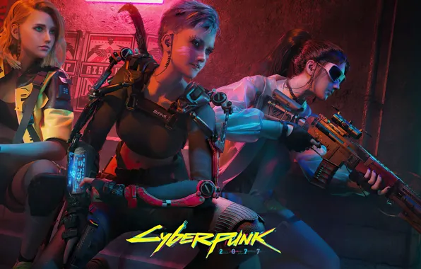 Picture girl, weapons, Cyberpunk 2077, in ambush, Woman Warrior