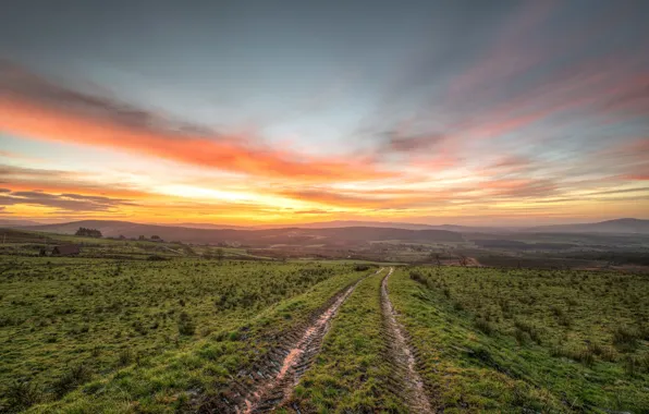 Road, the sky, sunset, the evening, Ireland