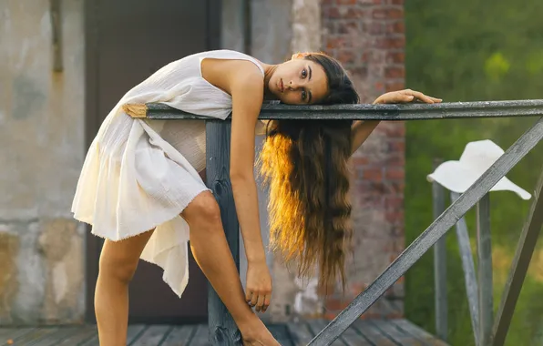 Pose, red, curly, Alina, Evgeny Matveev