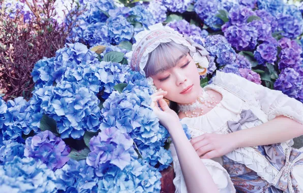 Picture summer, girl, light, flowers, nature, stay, sleep, garden