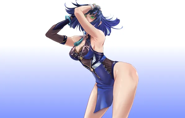 Girl, hot, sexy, blue, anime, babe, armpits, yelan