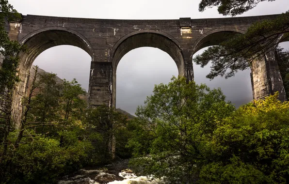 The sky, trees, Scotland, concrete, Glenfinnan Railway Viaduct
