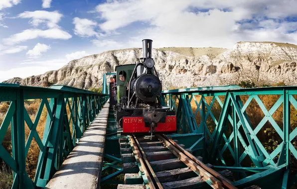 Bridge, background, locomotive