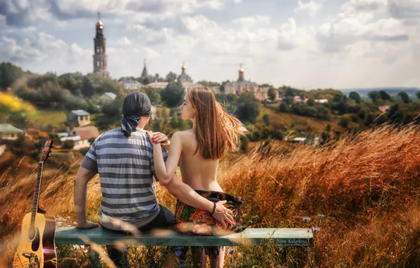 Girl, guy, on the bench, Yana Diana, Faith Kalinkina