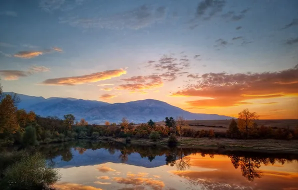 The sky, clouds, mountains, horizon, the reflection in the water, the beauty of nature, picturesque …