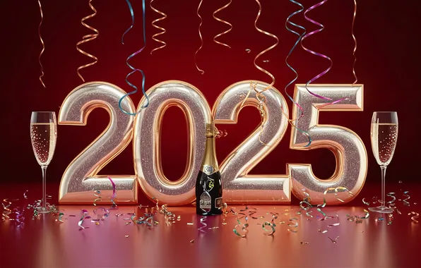 Figures, New year, date, 2025, AI art, neural network, New Year 2025