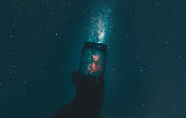 The sky, space, stars, night, nebula, hands, Bank