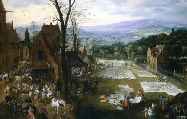 Picture, genre, Jan Brueghel the elder, The bleaching of the Canvas near the Market in …