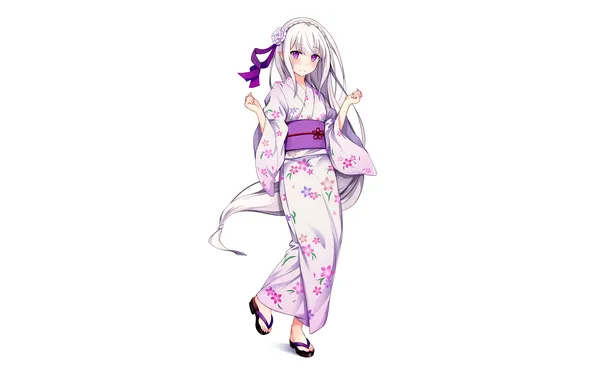 Girl, yukata, long hair, dress, anime, beautiful, japanese clothes, purple eyes