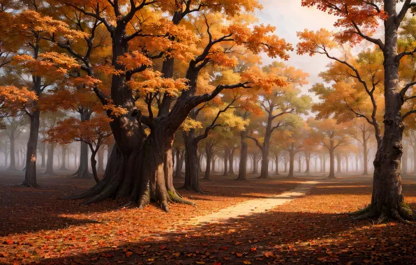 Picture trees, art, autumn, path