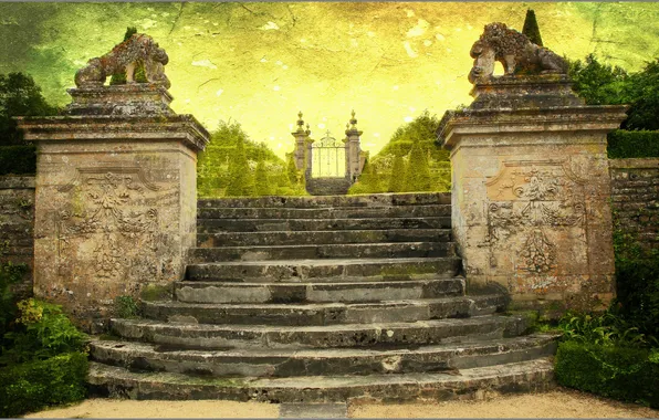 Park, rendering, France, gate, ladder, sculpture, castle of Canon, Chateau de Canon